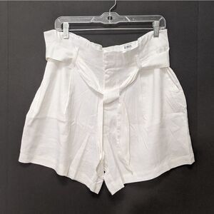 NWT INC Linen Paper Bag Belted Shorts White L